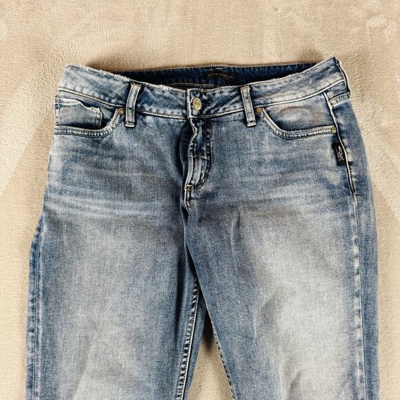 Silver Jeans Women's 30 Light Wash Faded Blue Denim‎ Suki Capri Mid Rise Stretch - Picture 2 of 13